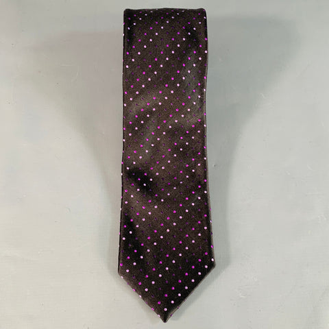 BRIONI Black Purple Dots Silk Tie