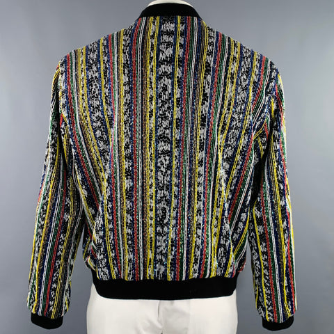 SAINT LAURENT Size XL Black Multi Color Beaded Ikat Viscose Jacket