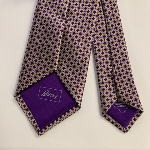 BRIONI Purple Tan Geometric Silk Tie