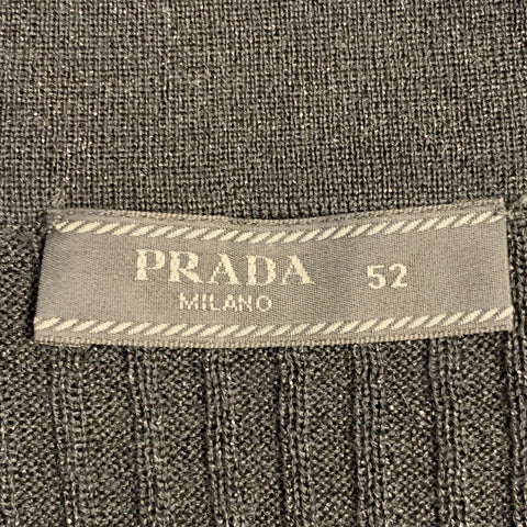 PRADA Size L Black Gold Shimmer Rib Knit Cashmere Blend Short Sleeve Polo