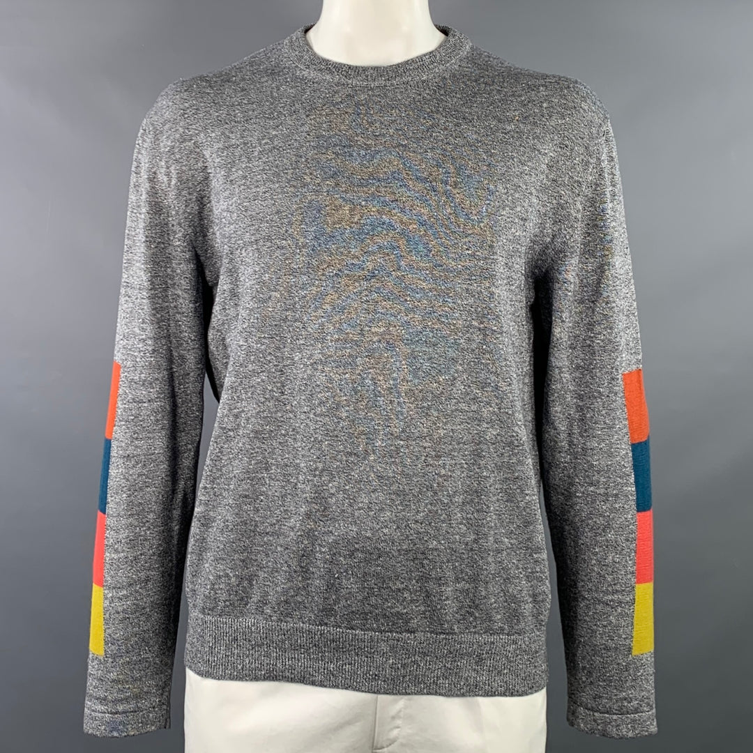 PAUL SMITH Size L Heather Grey Multi Color Color Block Cotton Wool Crew Neck Pullover