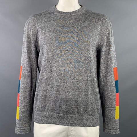 PAUL SMITH Size L Heather Grey Multi Color Color Block Cotton Wool Crew Neck Pullover