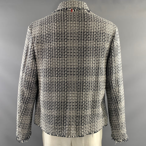 THOM BROWNE FW2021 Size L Navy White Woven Cotton  Nylon Zip Up Jacket