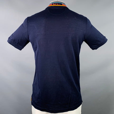PAUL SMITH Size L Navy Multi Color Contrast Trim Cotton Short Sleeve Polo