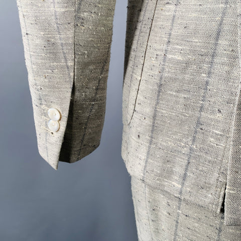 BOGLIOLI Size 38 Regular Taupe Grey Stripe Silk Blend Peak Lapel Suit