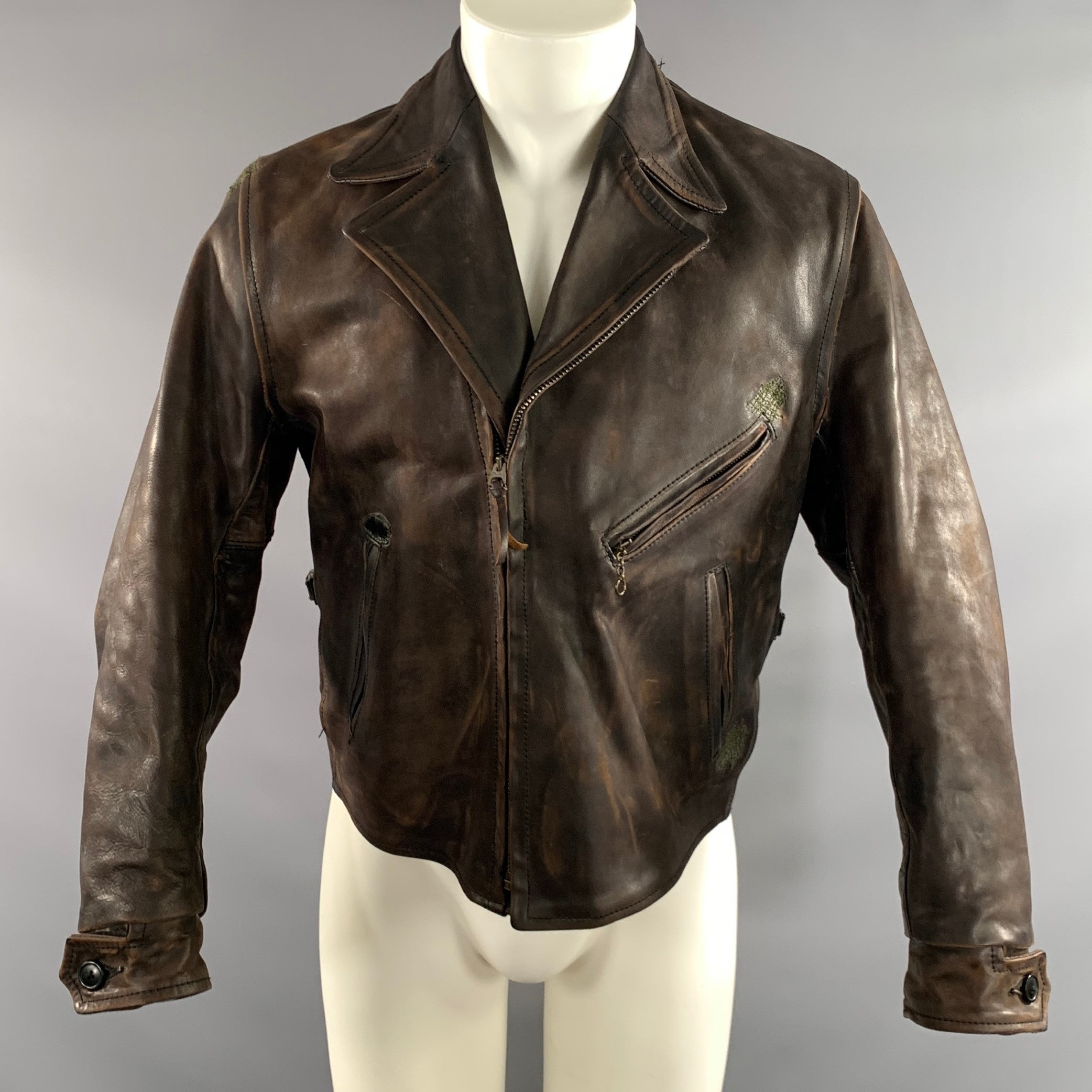 Levi’s vintage clothing レザージャケット lvc LEVI'S VINTAGE LVC Size M Brown Distressed Leather Biker Jacket