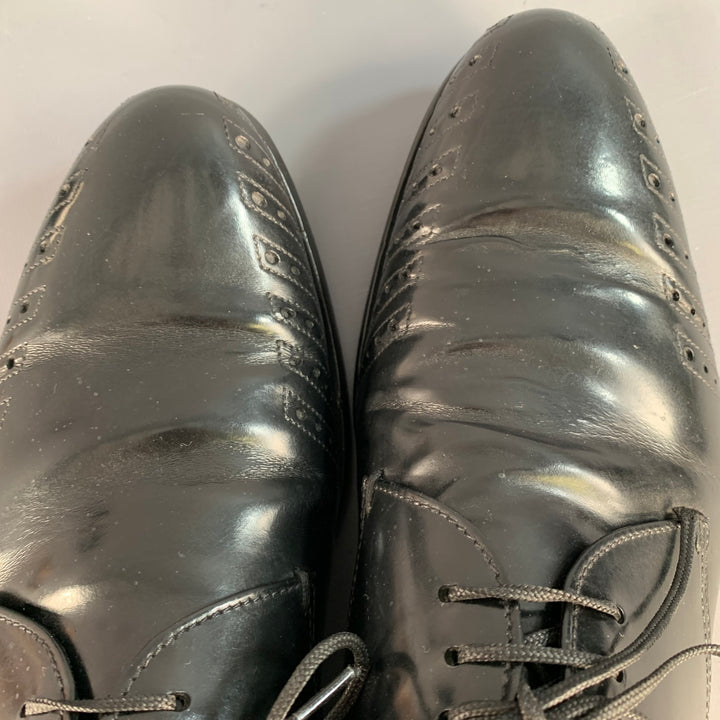 PRADA Size 7 Black Perforated Leather Derby Lace-Up Shoes PRADA Size 7 Black Perforated Leather Derby Lace-Up Shoes  main image 4