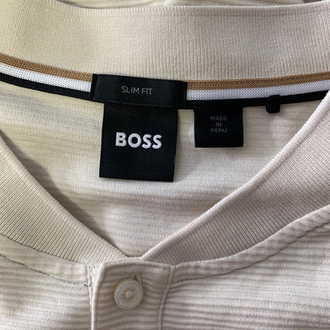 HUGO BOSS Size XL Cream Ribbed Cotton Henley Pullover