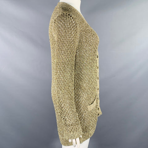 MARC JACOBS Size L Runway 2018 Gold Nylon Metallic Knit Mesh Cardigan