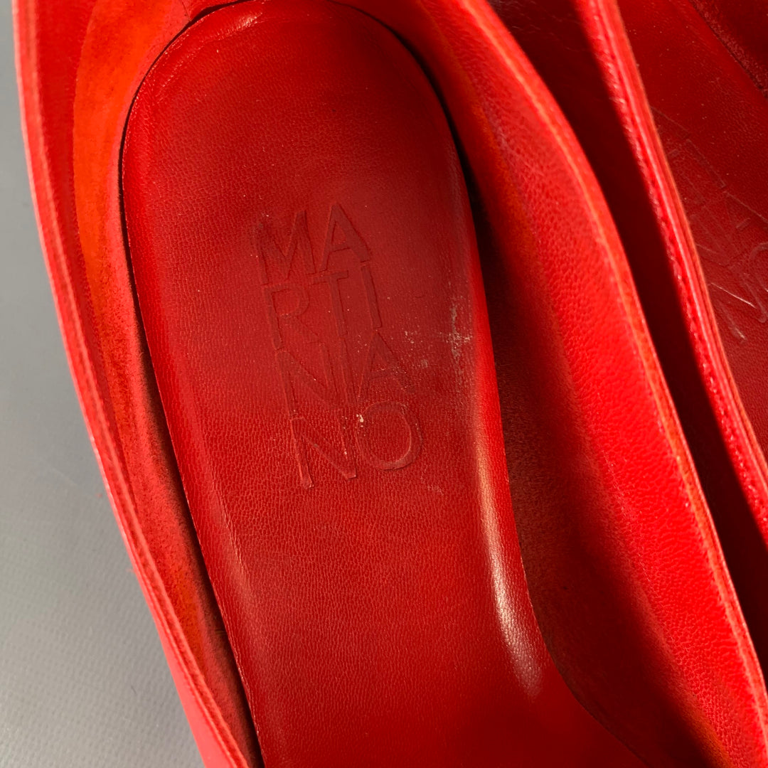 MARTINIANO Size 7.5 Red Goat Leather Pointed Toe Pumps