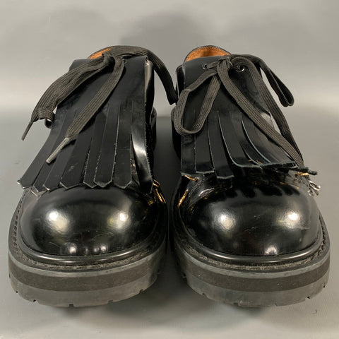 MARNI Size 11 Black Leather Eyelash Lace Up Shoes
