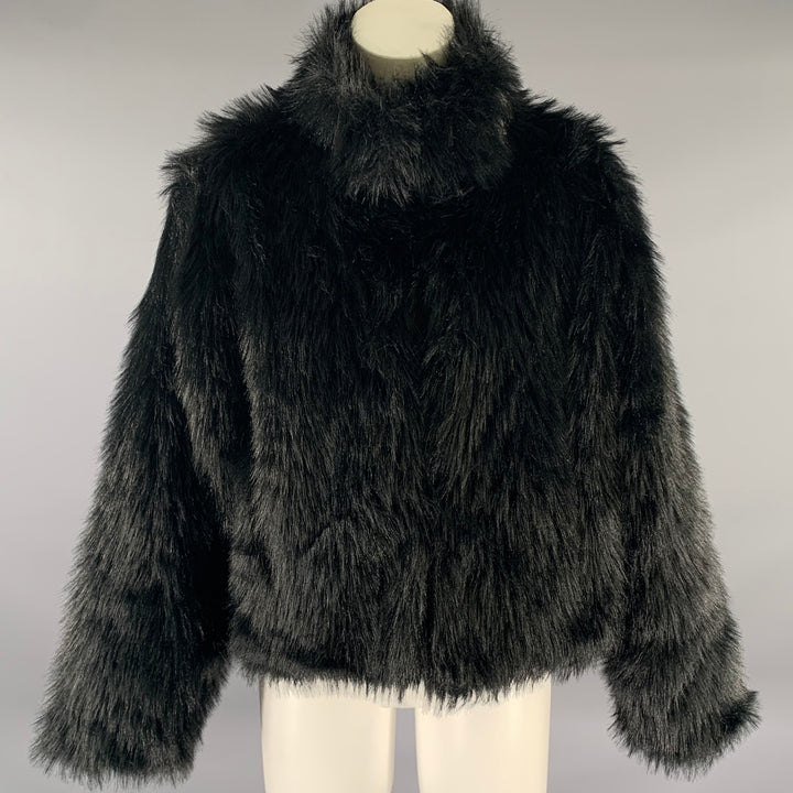 ADRIENNE LANDAU Size L Black Polyester Faux Fur Jacket