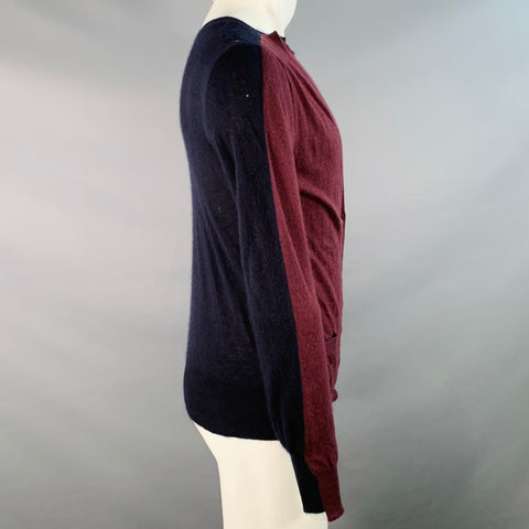VINTAGE Size M Navy Burgundy Two Toned Knit Distressed Pullover