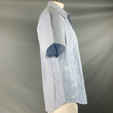 ROBERT GRAHAM Size L Light Blue Embroidery Cotton Button Up Short Sleeve Shirt