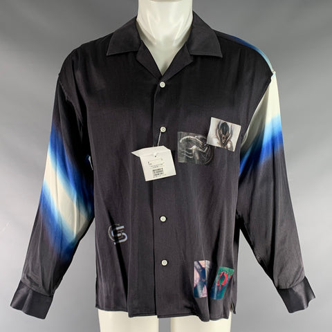 RICHARDSON SORAYAMA Size M Charcoal Print Viscose Camp Long Sleeve Shirt