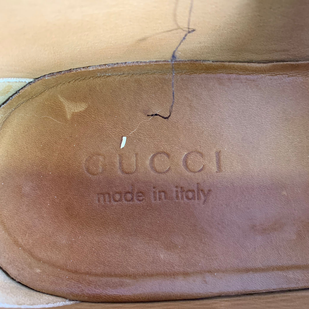 GUCCI Size 12 Navy Silver Pebble Grain Leather Horsebit Loafers