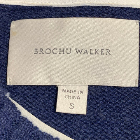 BROCHU WALKER Size S Blue Cream Wool Cashmere Oversized Contrast Trim Faux Layer Pullover