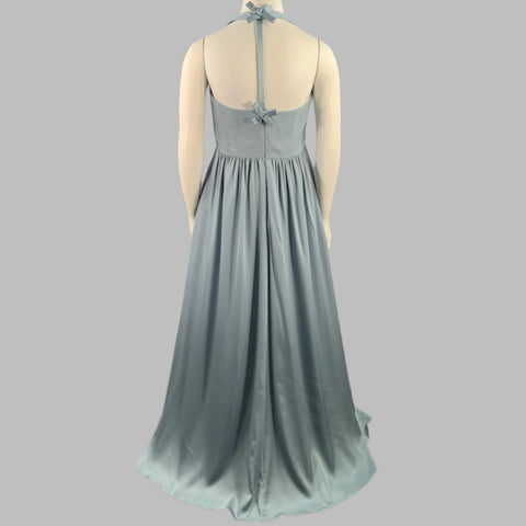 VERA WANG Size 12 Dusty Blue Polyester Halter Long Evening Gown