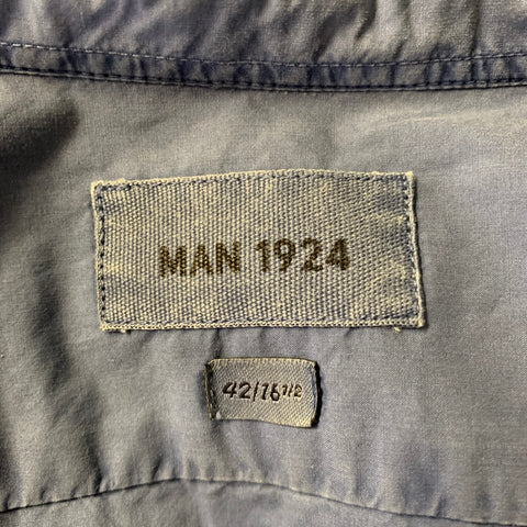 MAN 1924 Size L Blue Solid Cotton Garment Dyed Long Sleeve Shirt