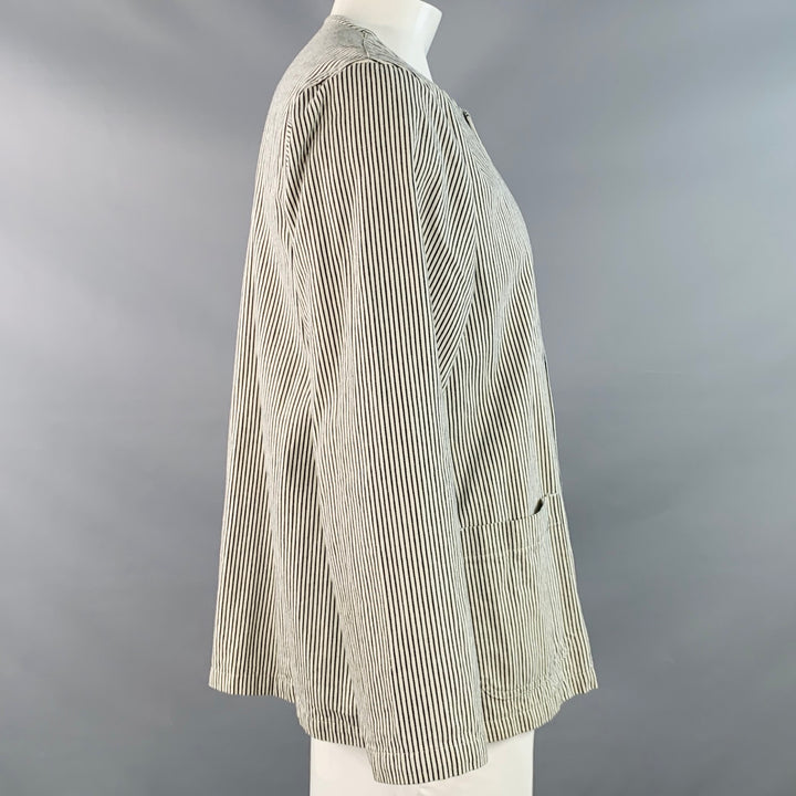 CHIMALA Size L White Black Stripe Cotton Two Pockets Collarless Jacket