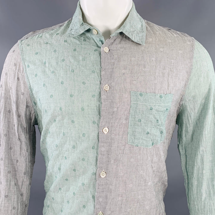 OPENING CEREMONY Size M Grey Mint Color Block Cotton Long Sleeve Shirt