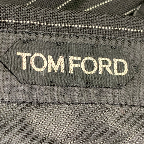 TOM FORD Size 42 Black White Pinstripe Virgin Wool Mohair Suit