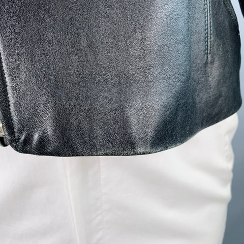 JOHN RICHMOND Vintage Size XL Black Silver Patches Leather Biker Jacket