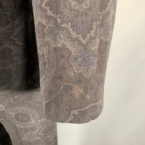 ETRO Size 38 Charcoal Grey Print Wool Notch Lapel Suit