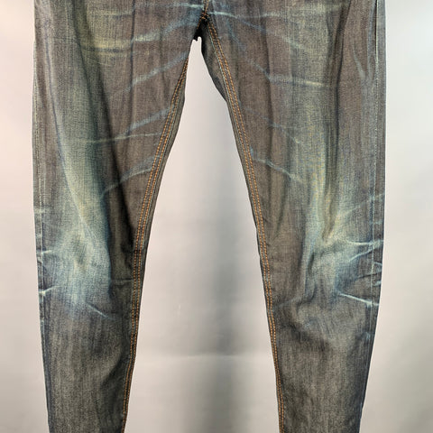 DIESEL Size 30 Blue Distressed Cotton Blend Zip Fly Jeans
