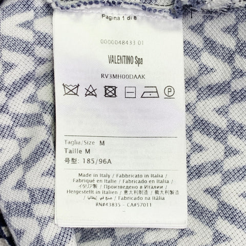 VALENTINO Size M Navy White Monogram Cotton Pique Buttoned Polo
