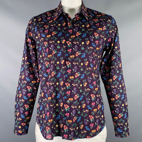 PAUL SMITH Size XL Black Multi Color Floral Button Up Long Sleeve Shirt