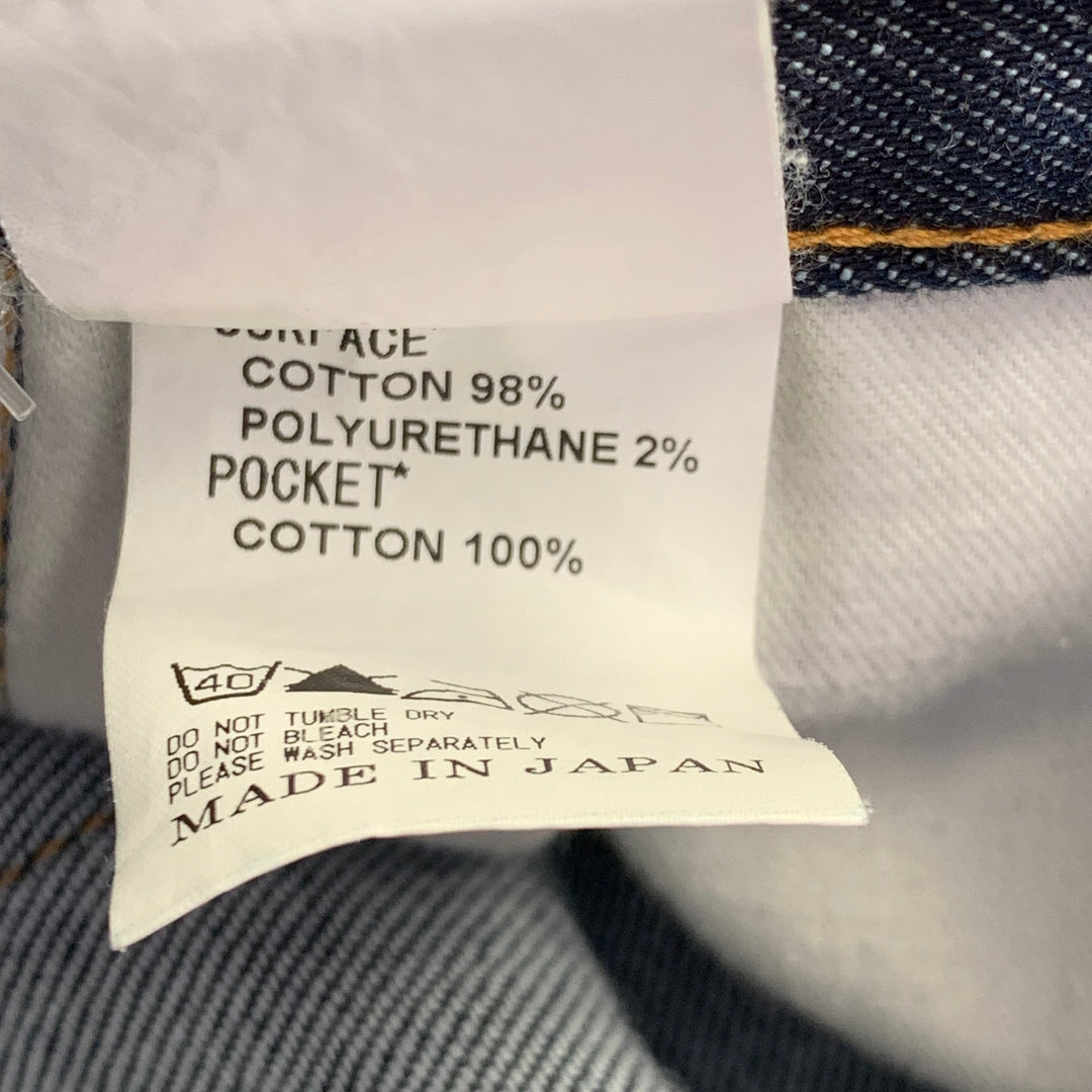 YOSHIO KUBO Size 34 Blue Cotton Blend Twill Contrast Stitch Painted Cuff Cropped Jeans