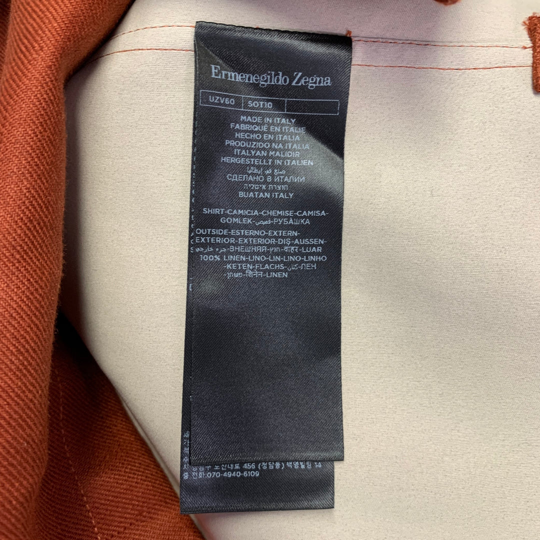 ERMENEGILDO ZEGNA Size S Brown Rust Linen Two Pockets Button Up Jacket