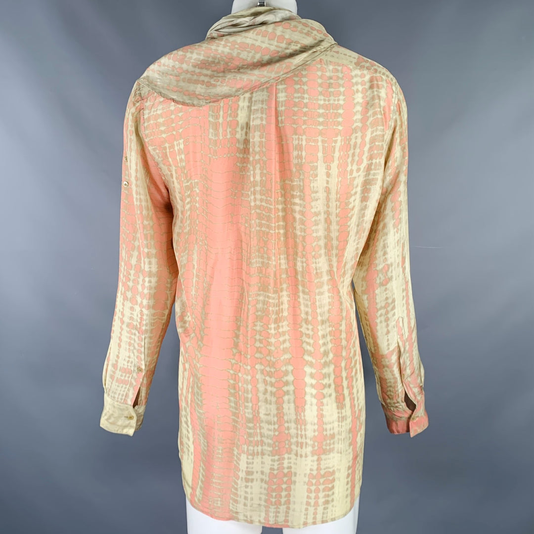ALEXANDER MCQUEEN Size M Khaki Pink Dyed Silk Nehru Collar Long Sleeve Shirt