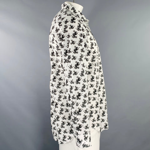 COMME des GARCONS HOMME Size L Mickey Mouse White Black Cotton Long Sleeve Shirt
