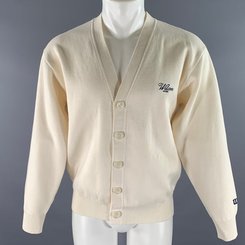 WILSON Size S Cream Navy Logo Cotton Cardigan
