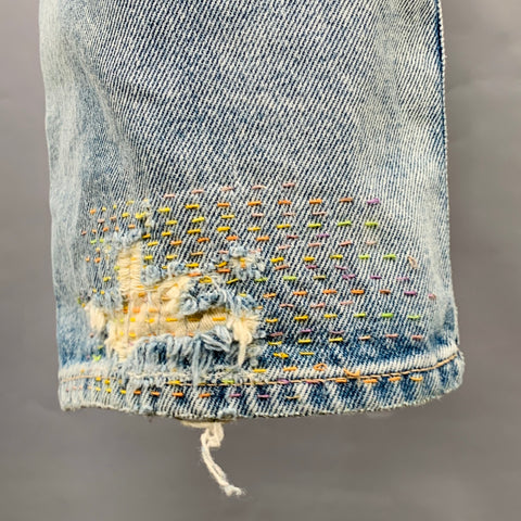 JOHN ELLIOTT Size 34 -Daze Opal Sashiko- Blue Multi Color Embroidery Cotton Jeans