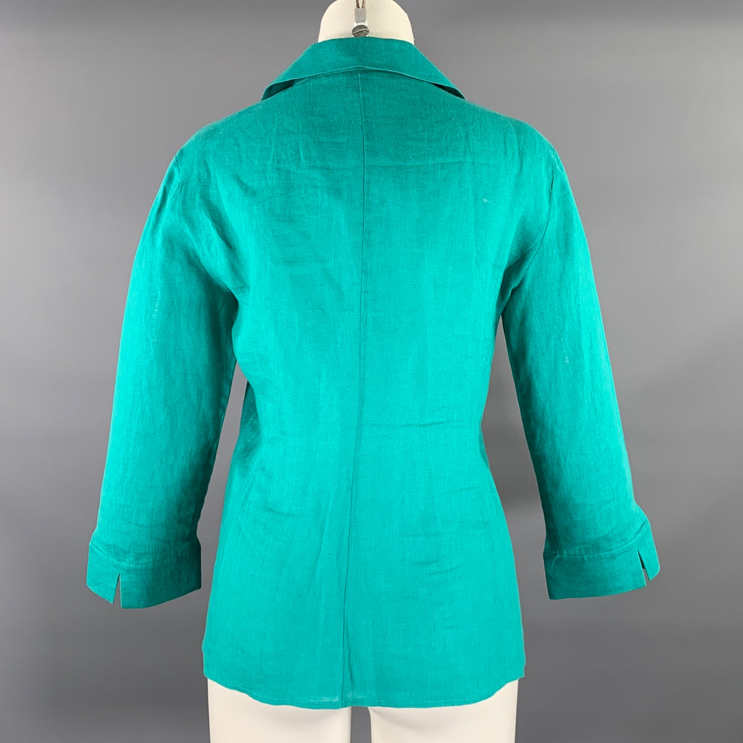 GIORGIO ARMANI Size 8 Teal Linen 3/4 Sleeves Shirt