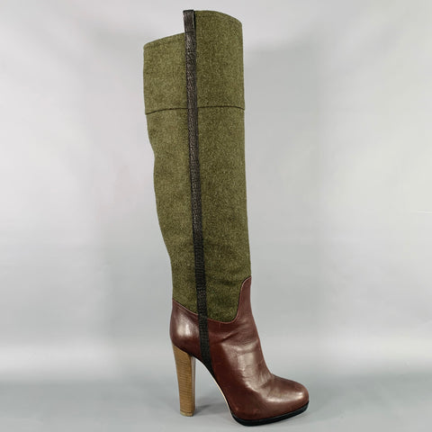 REED KRAKOFF Size 6.5 Brown Dark Green Leather Pull On Boots