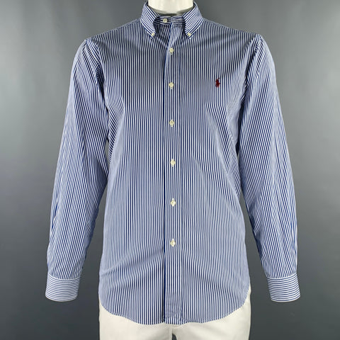 POLO by RALPH LAUREN Size L Blue White Stripe Cotton Long Sleeve Shirt
