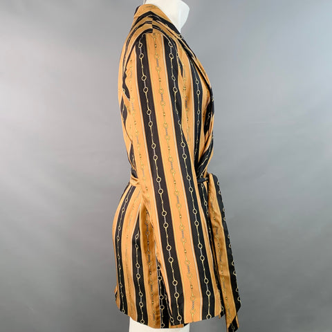 GUCCI 2019 Size 40 Black Brown Gold Chain Silk Dressing Gown Robe Coat