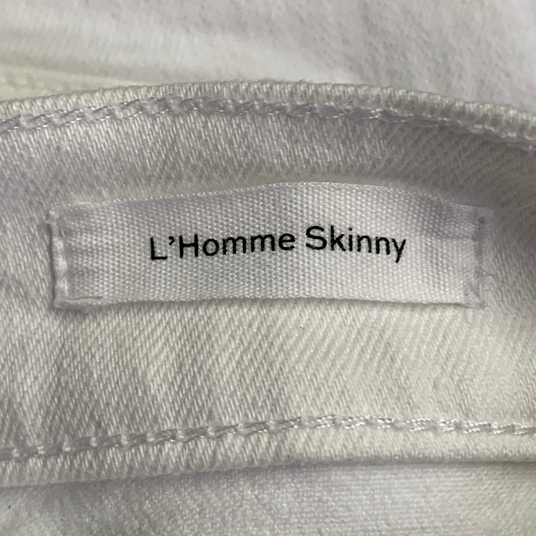 FRAME Size 29 Blanc Rips White Twill Cotton Blend Distressed Low Rise Skinny Jeans