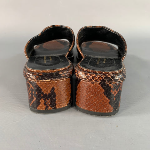 DRIES VAN NOTEN Size 8 Brown Black Snake Embossed Leather Open Toe Sandals