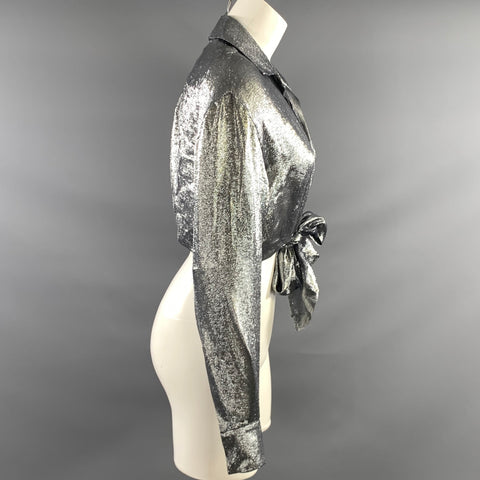 ALEXANDRE VAUTHIER Size M Silver Silk & Polyester Metallic Cropped Shirt