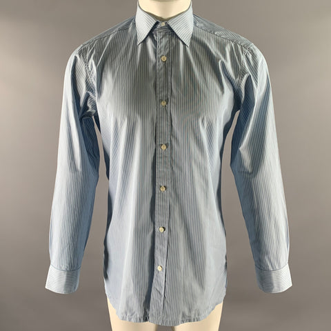 CHARVET Size M Blue Stripe Cotton Pointed Collar Long Sleeve Shirt