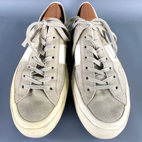 TOM FORD Size 10 Grey Taupe Suede Lace-Up Sneakers