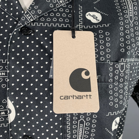 CARHARTT Size L Black White Bandana Cotton Camp Short Sleeve Shirt