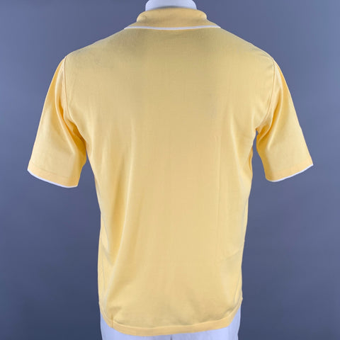 BRIONI Size L Yellow White Tipped Knit Cotton Polo