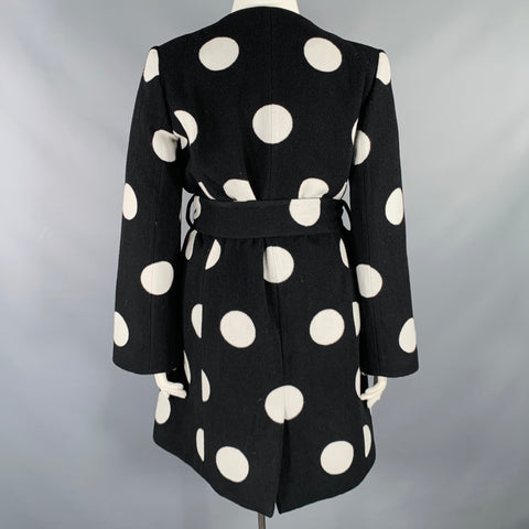 KATE SPADE Size L Black White Wool Blend Polka Dot Collarless Coat