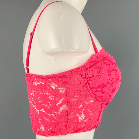 Robe-bustier fleurie en dentelle rose fuchsia, taille S VINTAGE